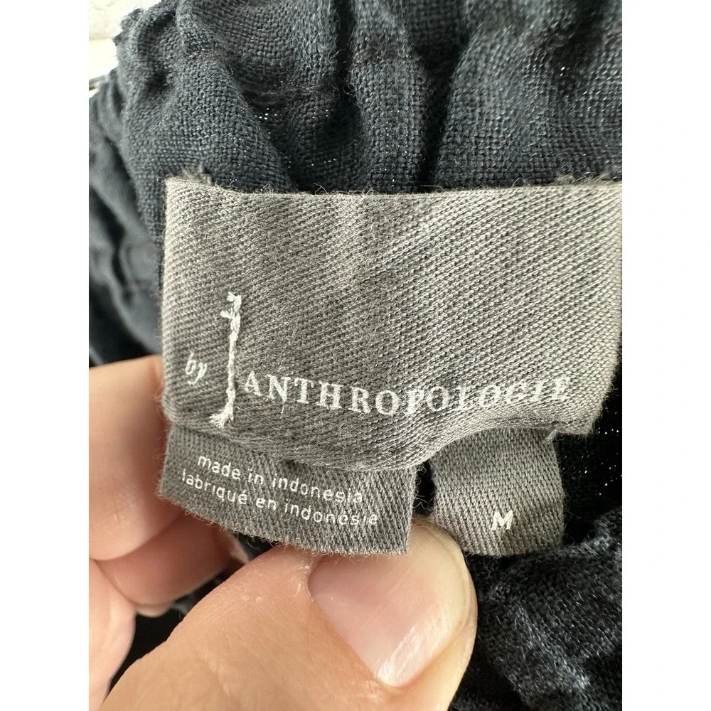 Anthropologie Somerset LINEN WIDE LEG Black Floral Pull-On Pants Cropped Sz M